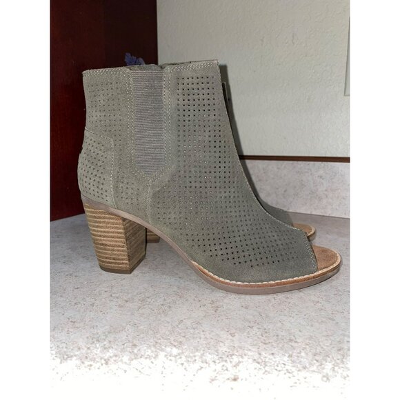 TOMS Majorca Ankle Boot Women's 7.5 Perforated Olive Green Peep Toe Ankle Boots - Picture 4 of 8
